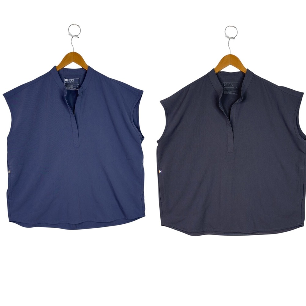 FIGS Rafaela Scrub Top Set 2 Womens XL Blue Gray Technical Collection Oversized